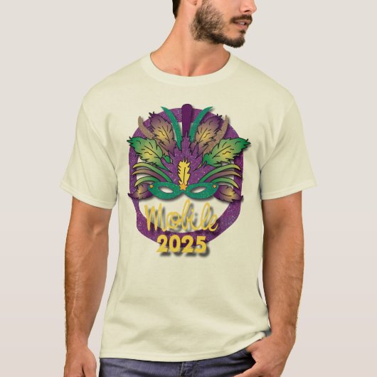 Mardi Gras Mask T - Shirt 2025 - Mobile, AL (weiß) (Vorderseite)