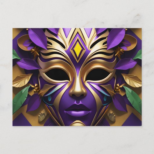 Mardi Gras Maske 1 Karneval Spirit Einladungspostkarte (Vorderseite)