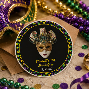 Mardi Gras Maske 21. Geburtstagsfeier Runder Pappuntersetzer