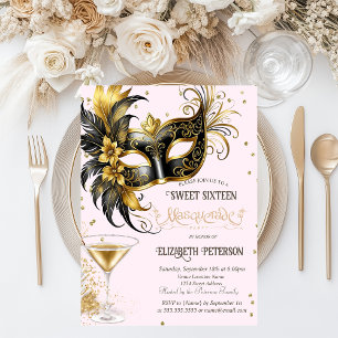 Mardi Gras-Maske Diamanten Champagner Sweet 16   Einladungspostkarte