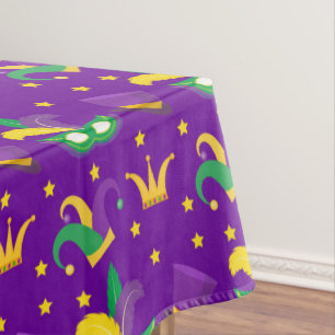 Mardi Gras Maske Green Gold Lila Clownstumpf Crown Tischdecke