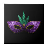 Mardi Gras Maske Lila grüne Glitzern schwarz Fliese (Vorderseite)