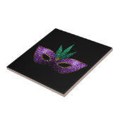Mardi Gras Maske Lila grüne Glitzern schwarz Fliese (Seite)