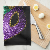Mardi Gras Maske Lila grüne Glitzern schwarz Handtuch (Viertel Falte)