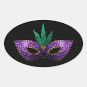 Mardi Gras Maske Lila grüne Glitzern schwarz Ovaler Aufkleber (Vorderseite)