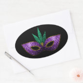 Mardi Gras Maske Lila grüne Glitzern schwarz Ovaler Aufkleber (Umschlag)