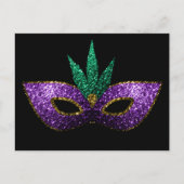 Mardi Gras Maske Lila grüne Glitzern schwarz Postkarte (Vorderseite)