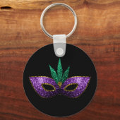 Mardi Gras Maske Lila grüne Glitzern schwarz Schlüsselanhänger (Vorderseite)