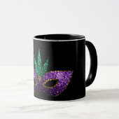 Mardi Gras Maske Lila grüne Glitzern schwarz Tasse (VorderseiteRechts)
