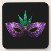 Mardi Gras Maske Lila grüne Glitzern schwarz Untersetzer (Vorderseite)