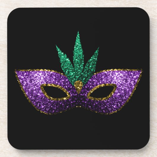 Mardi Gras Maske Lila grüne Glitzern schwarz Untersetzer (Vorderseite)