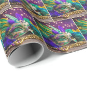 Mardi Gras Maske mit Federn Geschenkpapier (Rolleneckpunkt)