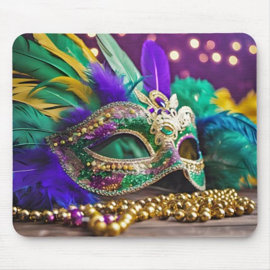 Mardi Gras Maske mit Federn Mousepad (Vorne)