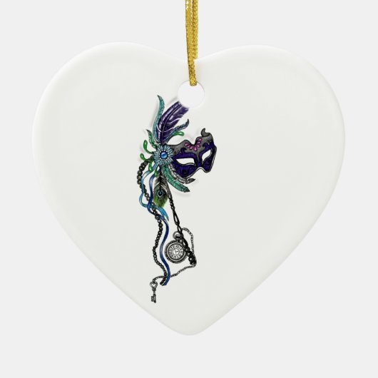 Mardi Gras Maske mit Taschenuhr Keramikornament (Vorne)