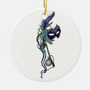Mardi Gras Maske mit Taschenuhr Keramikornament