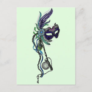 Mardi Gras Maske mit Taschenuhr Postkarte