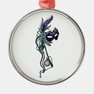 Mardi Gras Maske mit Taschenuhr Silbernes Ornament
