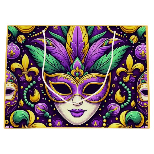 Mardi Gras maske/perlen/Lilie Große Geschenktüte (Vorderseite)