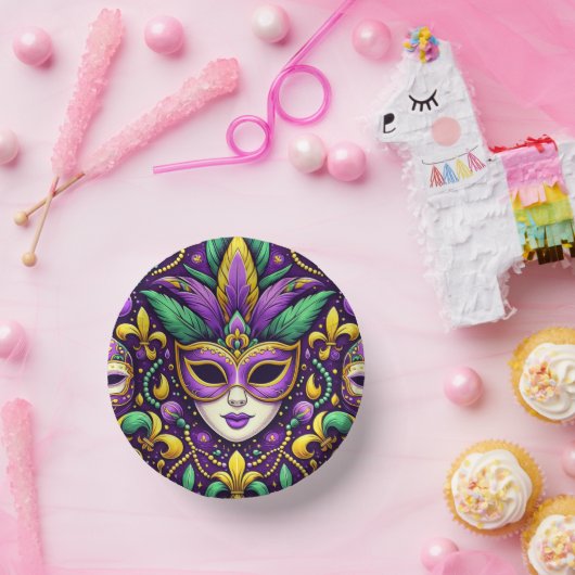 Mardi Gras maske/perlen/Lilie Pappteller (Party)