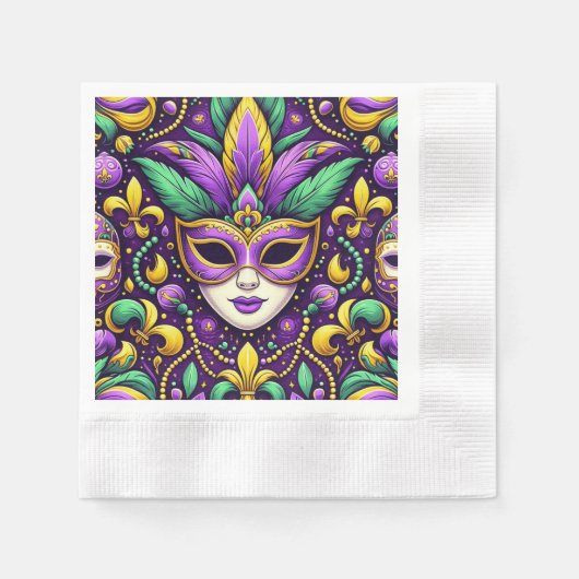 Mardi Gras maske/perlen/Lilie Serviette (Vorderseite)