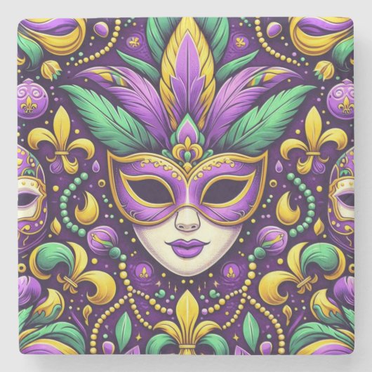 Mardi Gras maske/perlen/Lilie Steinuntersetzer (Vorderseite)