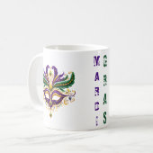 Mardi Gras Maske Tasse, Lila, grün, gelb Kaffeetasse (Vorderseite Links)