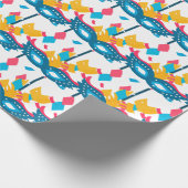 Mardi Gras Maske und Confetti auf Weiß Geschenkpapier (Ecke)