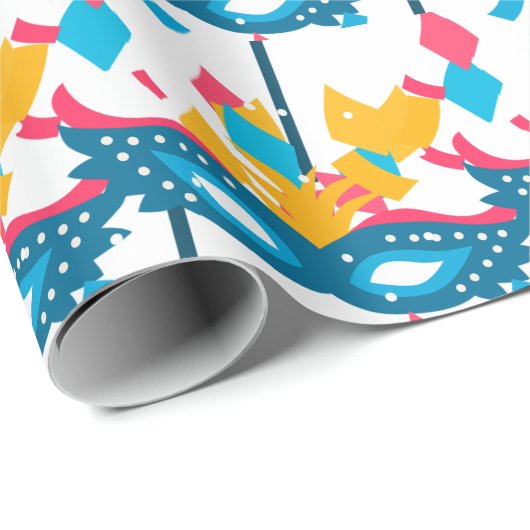 Mardi Gras Maske und Confetti auf Weiß Geschenkpapier (Rolleneckpunkt)