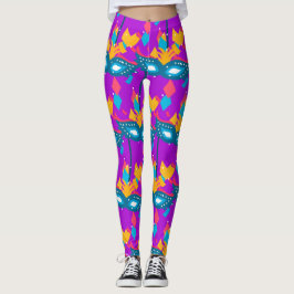 Mardi Gras Maske und Confetti Leggings