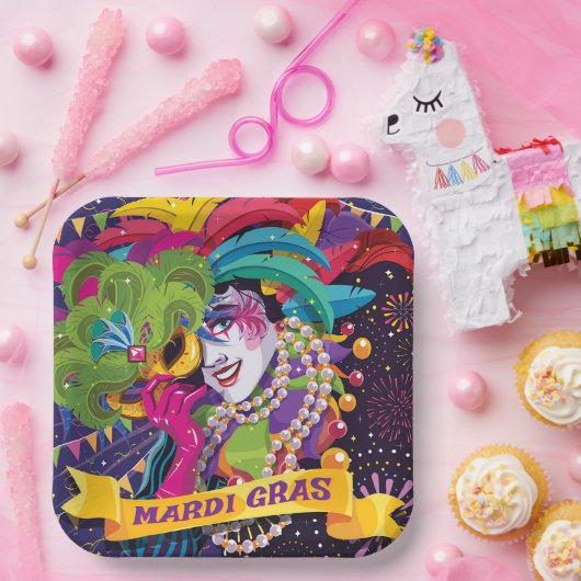 Mardi Gras Masked Poster Pappteller (Party)