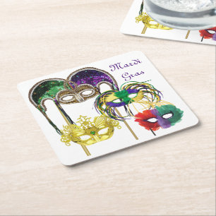 Mardi Gras Masken 1 Rechteckiger Pappuntersetzer
