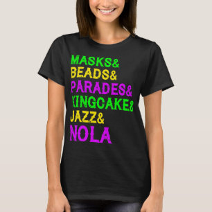 Mardi Gras Masken Beads Jazz Parade King Cake Carn T-Shirt
