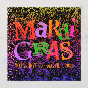 Mardi Gras Masken Farbige Typografie Quadrat Einladung
