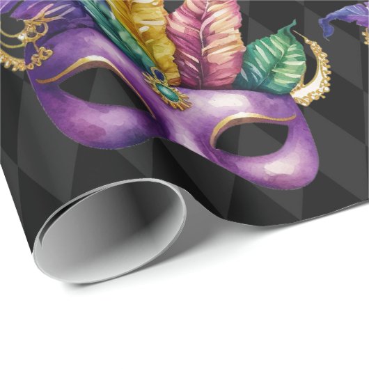 Mardi Gras Masken Green Lila Gold Yellow Geschenkpapier (Rolleneckpunkt)
