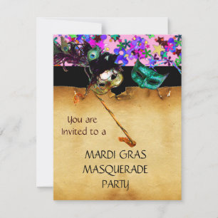MARDI GRAS MASKENBALL, Gelbes Konfetti Einladung
