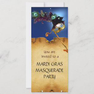 MARDI GRAS MASKENBALL,  lila blau Einladung