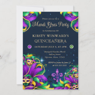 Mardi Gras Maskenball Quinceanera Einladung