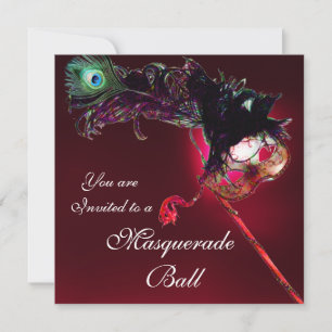 MARDI GRAS MASKENBALL rot burgunder Einladung