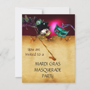 MARDI GRAS MASKENBALL, roter Burgunder Einladung