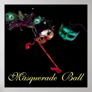MARDI GRAS MASKENBALL ,Schwarz Poster