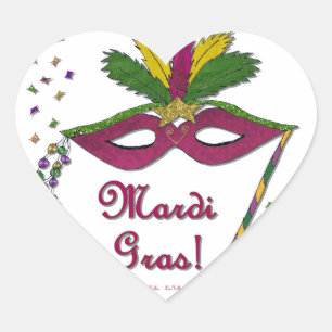 Mardi Gras Maskenfederperlen Herz-Aufkleber
