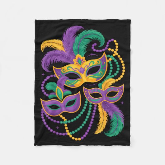 Mardi Gras Maskerade Maske Perlen Feder Karneval Fleecedecke (Vorderseite)