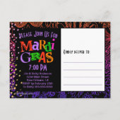 Mardi Gras maskiert farbenfrohe Typografie Save th Einladungspostkarte (Rückseite)
