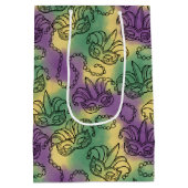 Mardi Gras Masks and Beads Doodle Art Style Mittlere Geschenktüte (Rückseite)