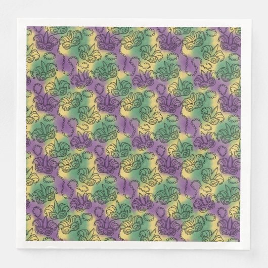 Mardi Gras Masks and Beads Doodle Art Style Serviette (Vorderseite)