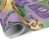 Mardi Gras Masks and Beads Purple Green Yellow Geschenkpapier (Rolleneckpunkt)