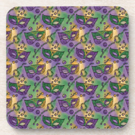 Mardi Gras Masks and Beads Purple Green Yellow Getränkeuntersetzer