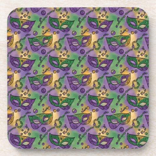 Mardi Gras Masks and Beads Purple Green Yellow Getränkeuntersetzer (Vorderseite)