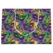 Mardi Gras Masks and Beads Purple Green Yellow Große Geschenktüte (Vorderseite)