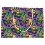 Mardi Gras Masks and Beads Purple Green Yellow Große Geschenktüte (Rückseite)